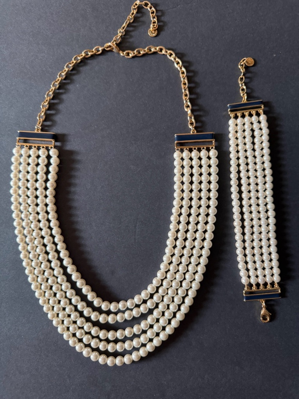 Talbots Set  Multi Strands  Faux Pearls Layered Necklace With Bracelet